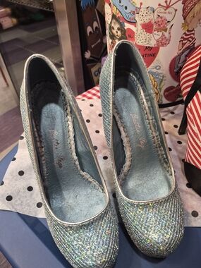 Bettie Page Sparkling Blue Glitter Pumps for Women